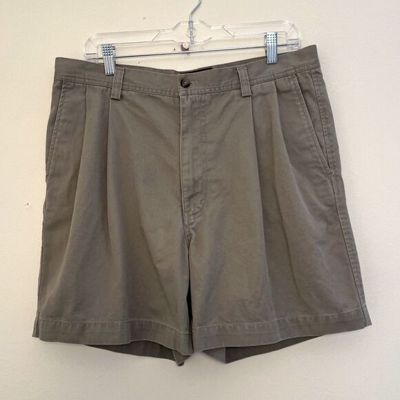 Eddie Bauer Cotton Pleated Twill Chino Shorts, Safari Gray- 35” Waist - Picture 1 of 9